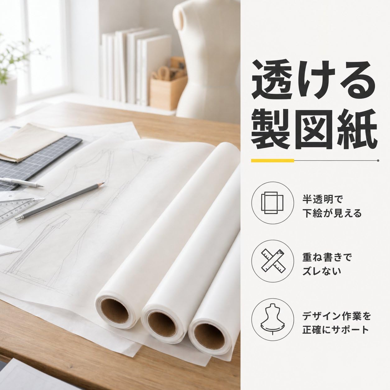Okiyakusama Rotolo Carta Semi-Trasparente per Cartamodello, 45, per abbigliamento, 1.2m x 10m