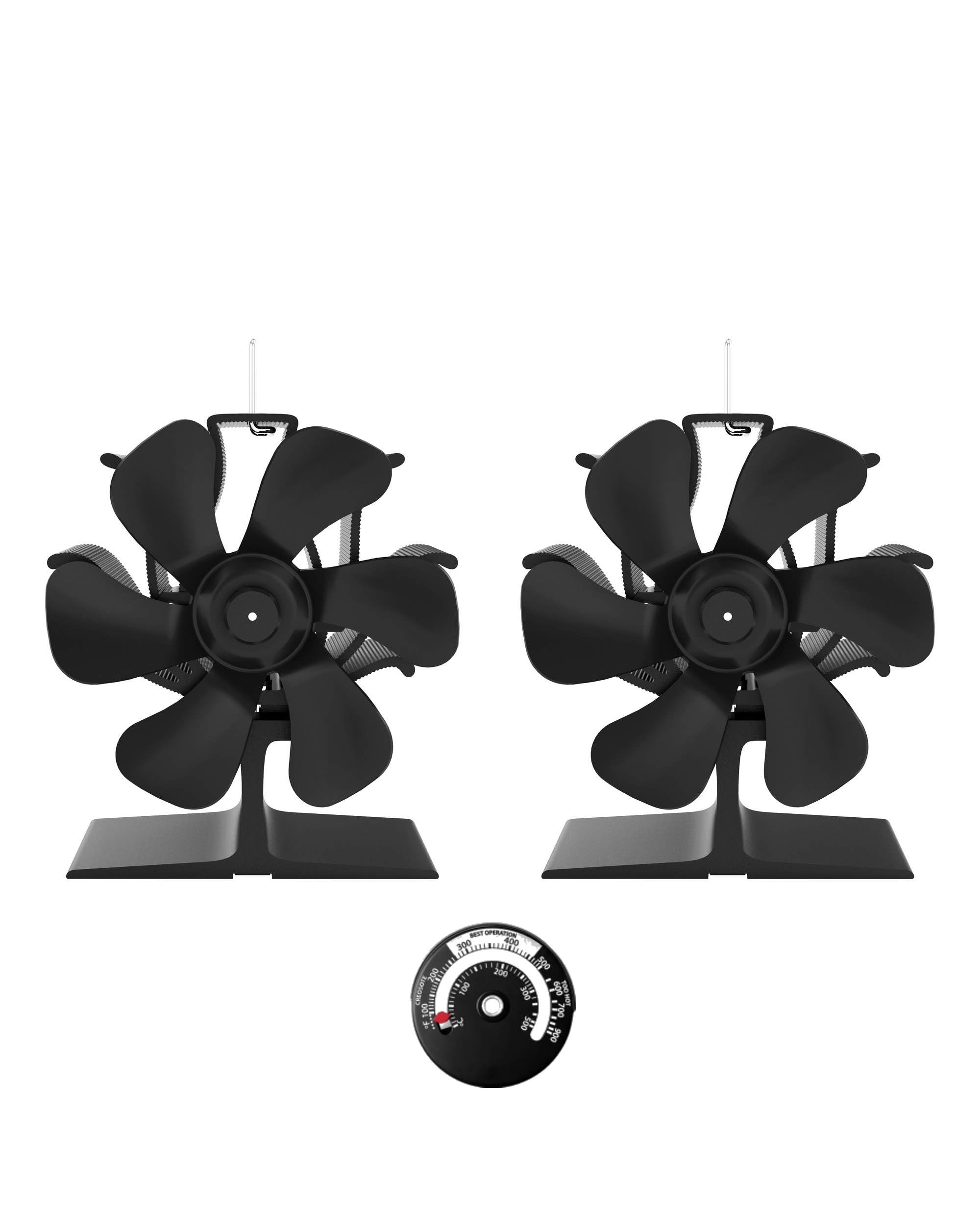 TITECK 2-Pack Stove Fans with Thermometer for Log Burners