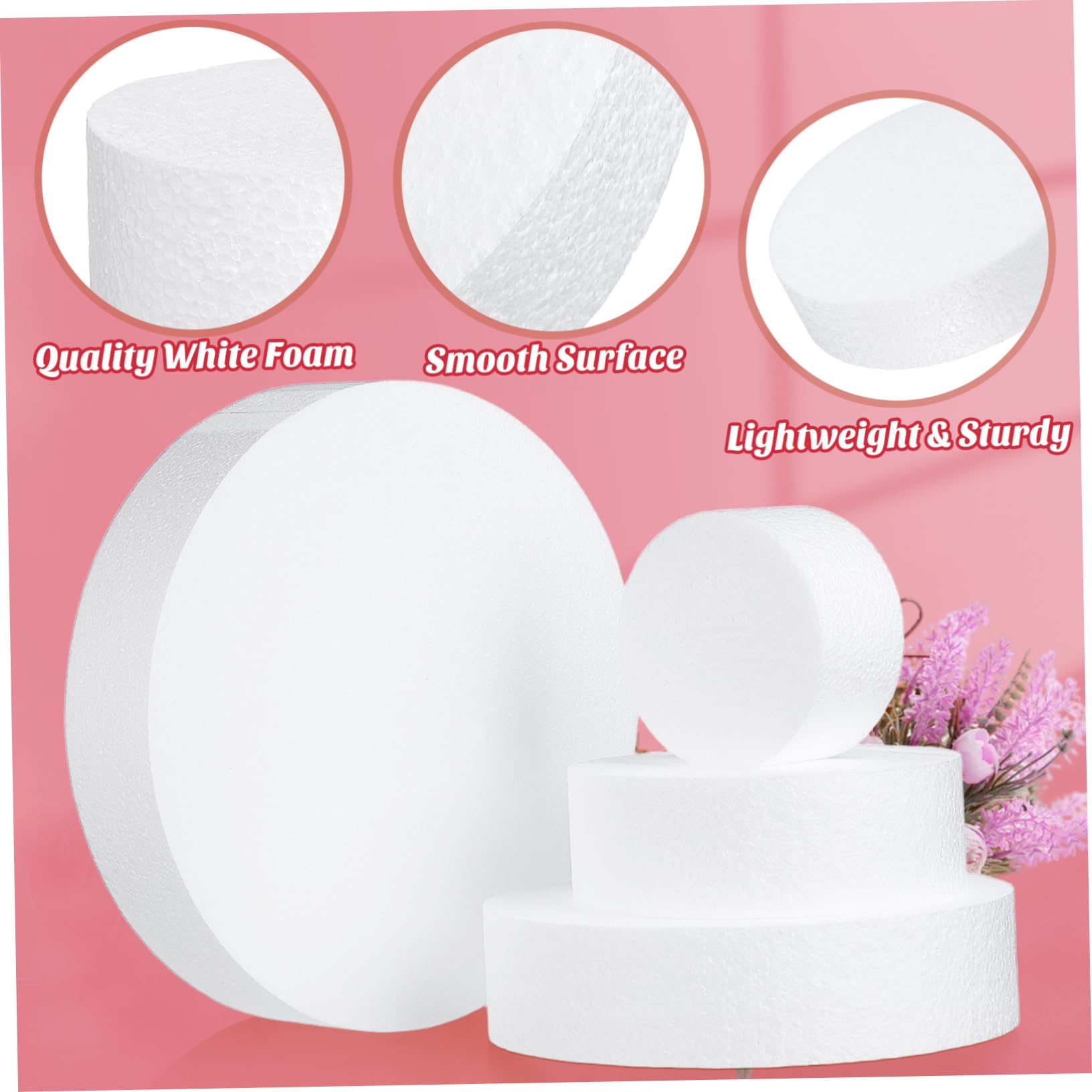 Molde de Pastel Redondo de Espuma Blanco, 4 Piezas para Exhibición