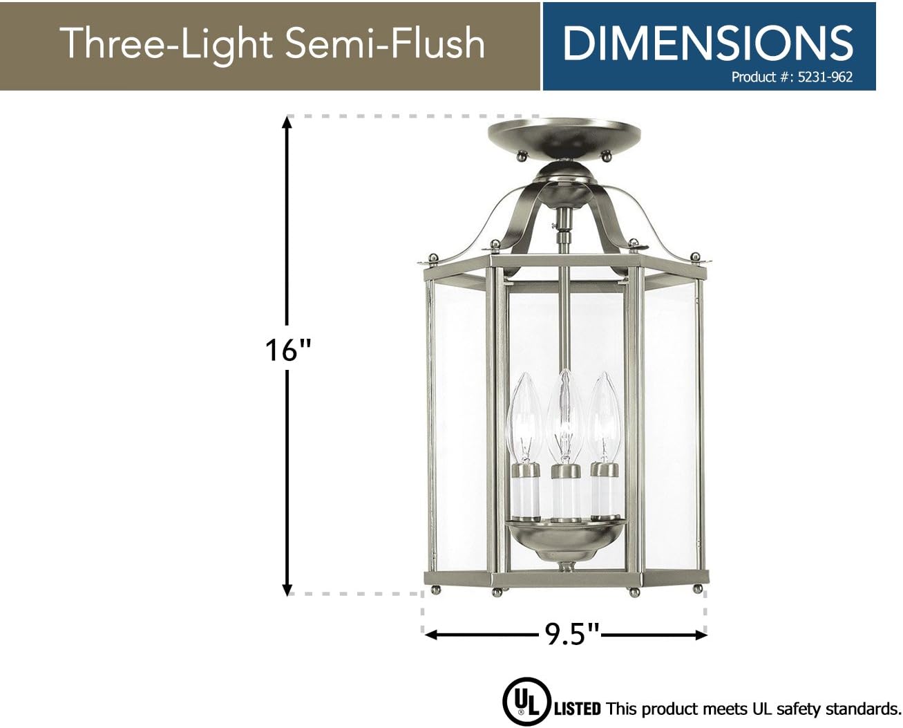 Crazy Deals Sea Gull Lighting 5231-962 Bretton Semi-Flush Convertible Pendant Ceiling Fixture, Three - Light, Brushed Nickel