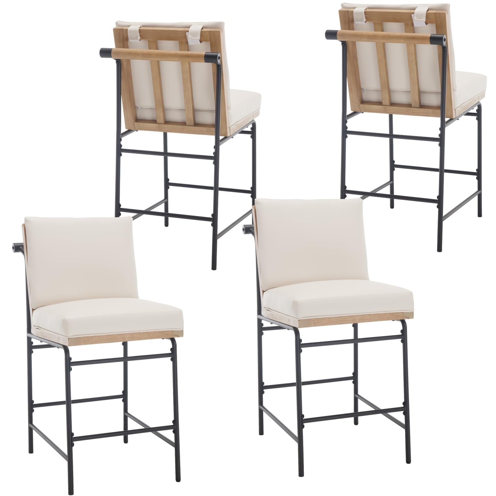DUOMAY Mid Century Modern Counter Stools Set of 4, PU Leather 25.75" Seat Height Low Barstools with Metal Legs Armless Dining Stools Mid Back