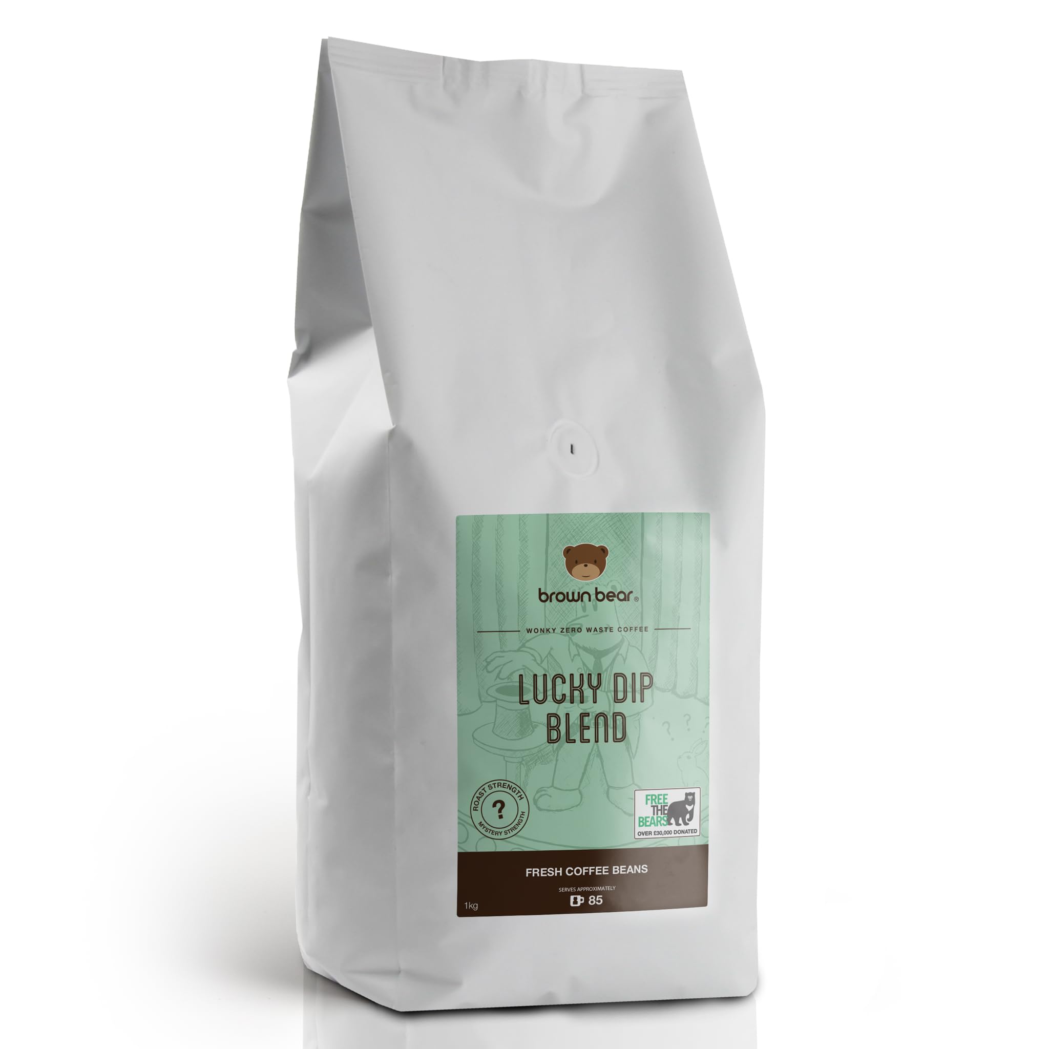 Coffee Beans 1kg - Wonky Zero Waste Beans - Brown Bear Lucky Dip Mystery - For All Coffee Machines - Light to Medium to Dark Roast - Donation to Free The Bears