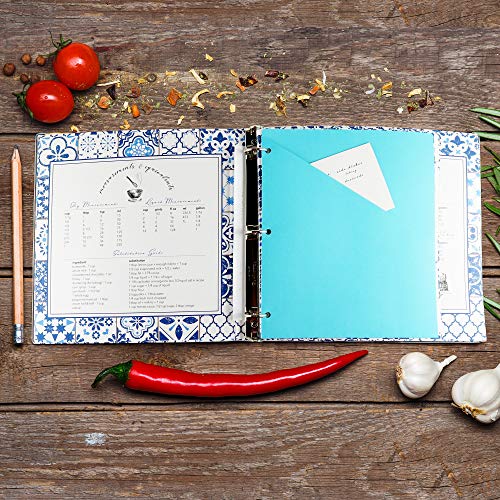 Cookbook Recipe Binder/Organizer, Blue Pattern 3-Ring Binder To Hold All Your Recipes And Recipe Cards, 6 Tabbed Divider Sections, 50 Matching Recipe Cards Included #TOP4