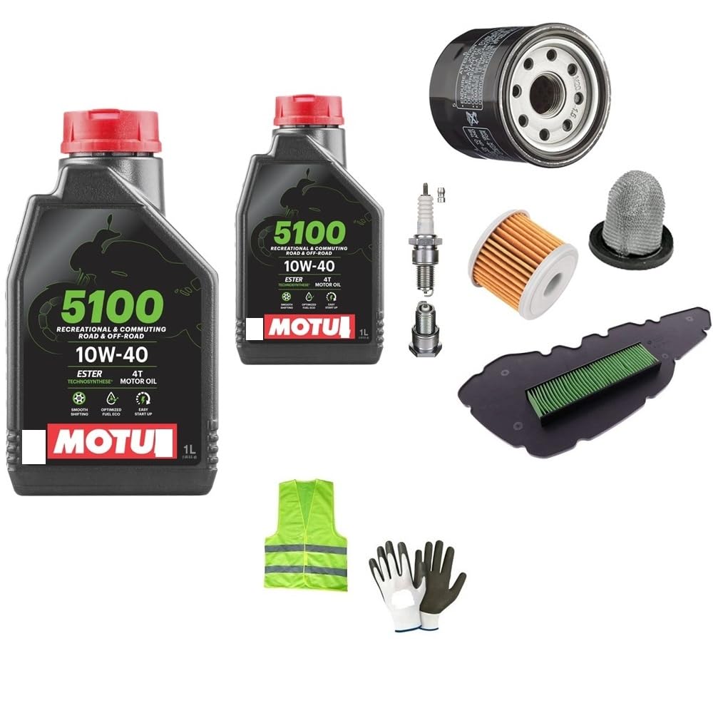 KIT MANUTENZIONE TAGLIANDO SCOOTER COMPATIBILE CON YAMAHA XENTER 150 CAMBIO OLIO MOTORE 2 LITRI DI OLIO MOTU L 10W40 4T 5100 SEMISINTETICO+FILTRO OLIO+FILTRO ARIA+CANDELA AFTERMARKET