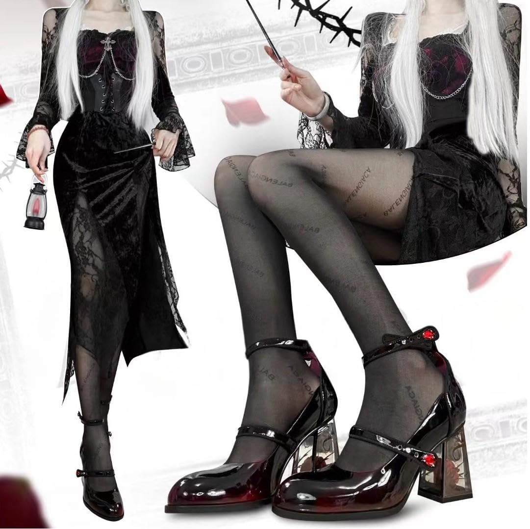 Ulalaza Womens Platform Mary Janes Dress Pumps Chunky Platform Shoes Patent Leather Gothic Lolita Sweet Toe Ankle