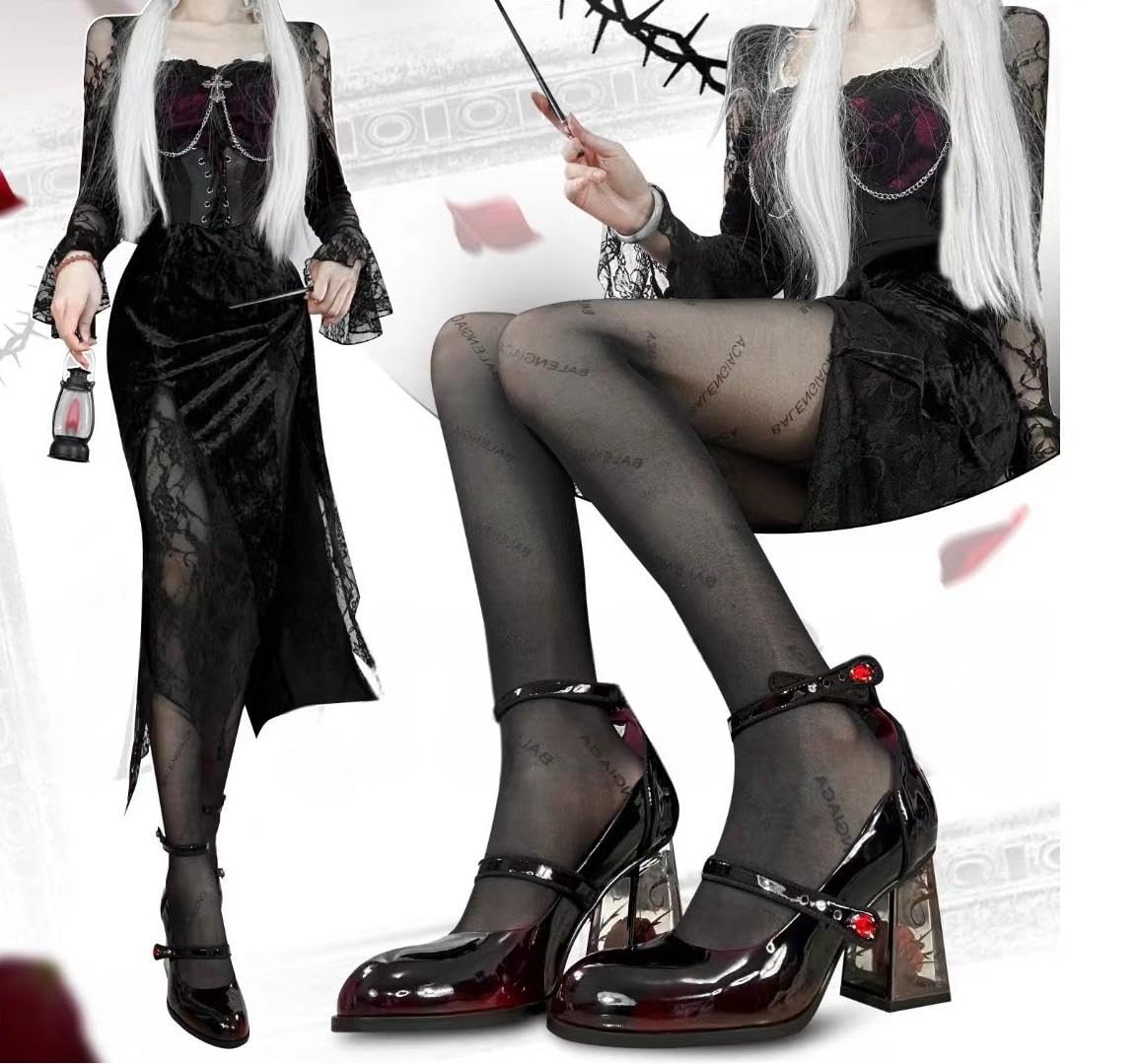 Zapatos Mary Jane de Plataforma para Mujer, Zapatos de tacón con Plataforma gótica Lolita en el Tobillo con Punta Dulce, Zapatos de Plataforma Gruesos, Zapatos de Vestir de Charol