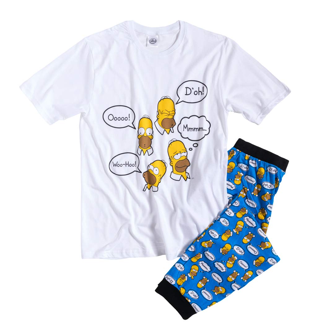 Tdp Textiles Men's White The Simpsons Homer Pyjamas /Off