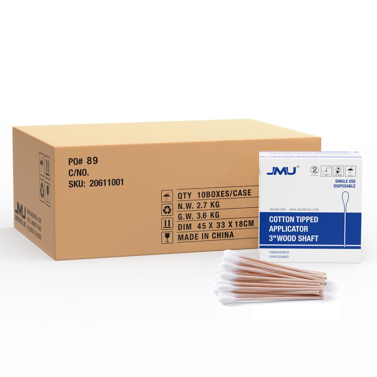 JMU Medical Cotton Swabs 10000 Pcs Cotton Tipped Applicators 3 Inch Non-sterile Natural Cotton 10 Box