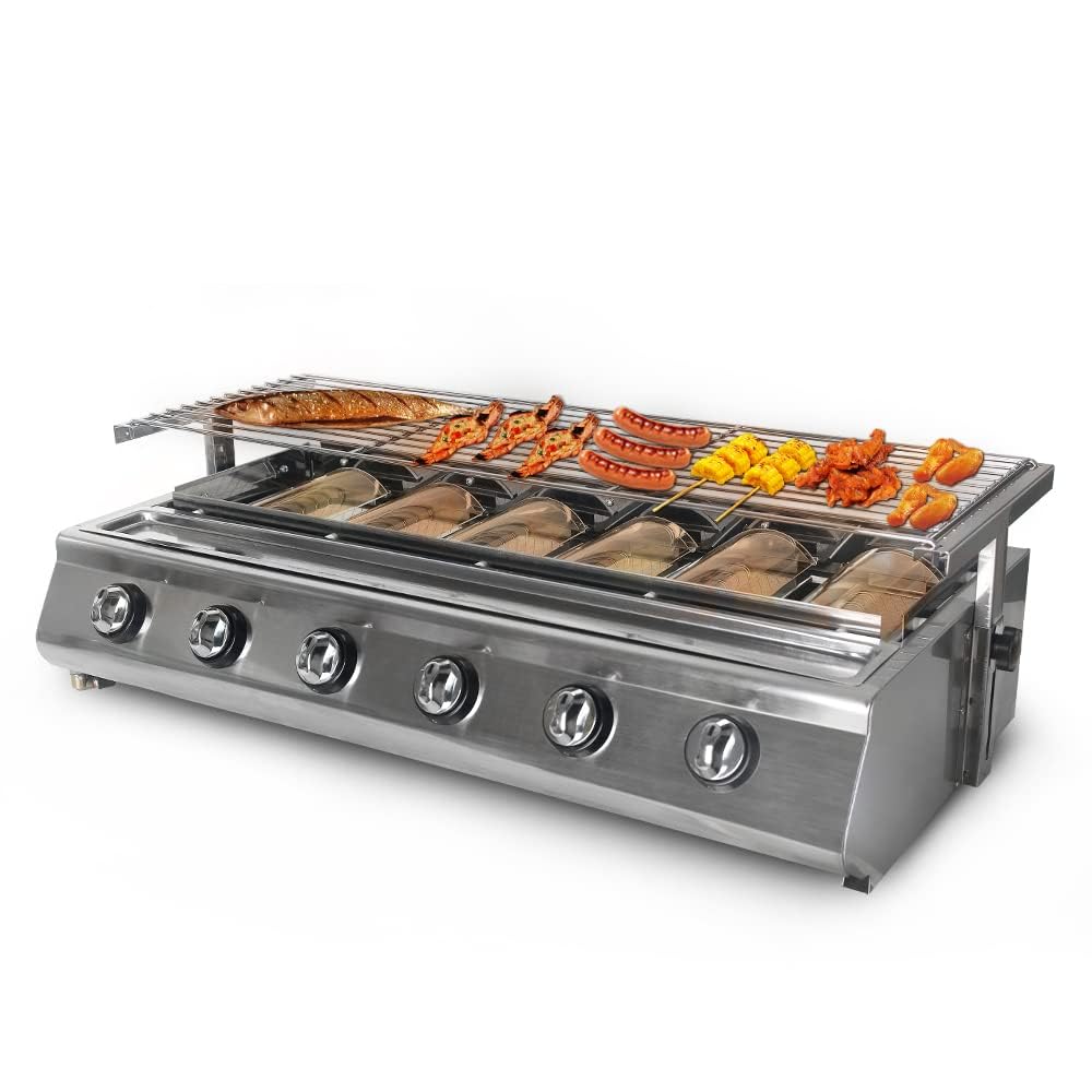 6-palnikowy przenośny grill gazowy – grill stołowy LPG na zewnątrz z nieprzywierającą tacą do pieczenia na kemping, grille tylne i podwórkowe
