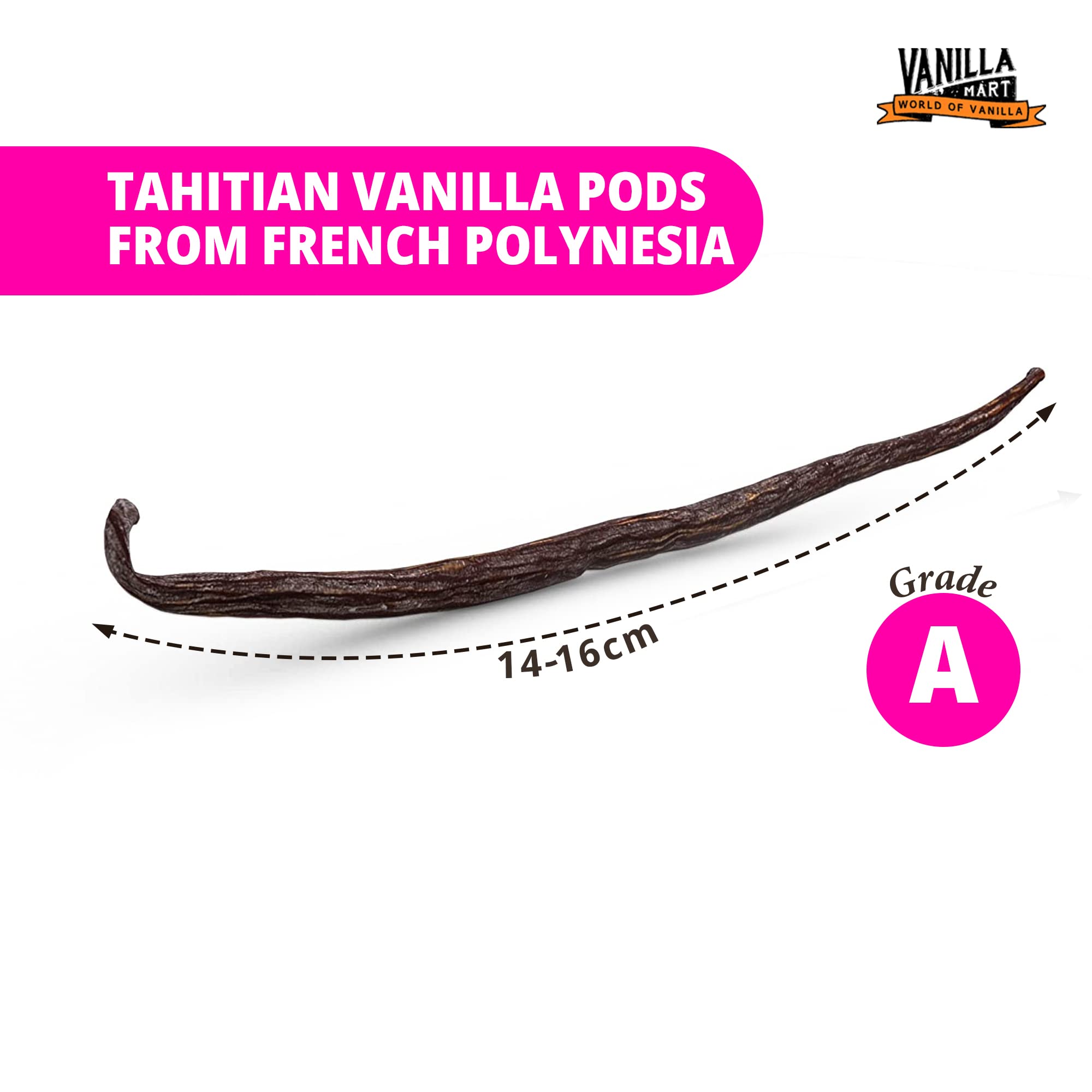 Vanilla Mart - Baccelli di vaniglia di Tahiti - Confezione da 5 baccelli di vaniglia - Baccelli di vaniglia di grado A - Vaniglia di Tahiti Premium - Baccelli di vaniglia e fagioli di tutto il mondo