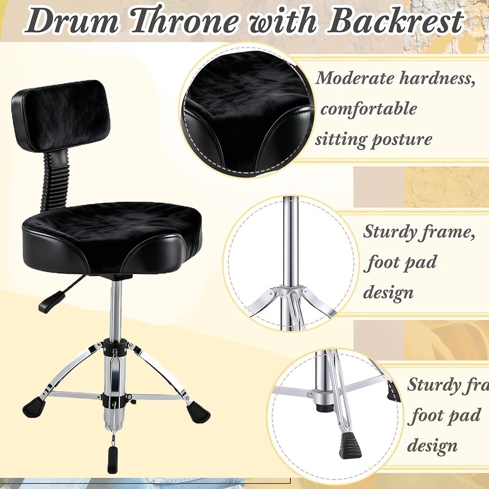 Sgabello Batteria Piechevole con Schienale, Altezza Regolabile (67-80cm),Girevole 360°,Portatile Con maniglia di sollevamento one-touch e cuscinetti antiscivolo,Portata 80kg per Chitarra,Pianoforte