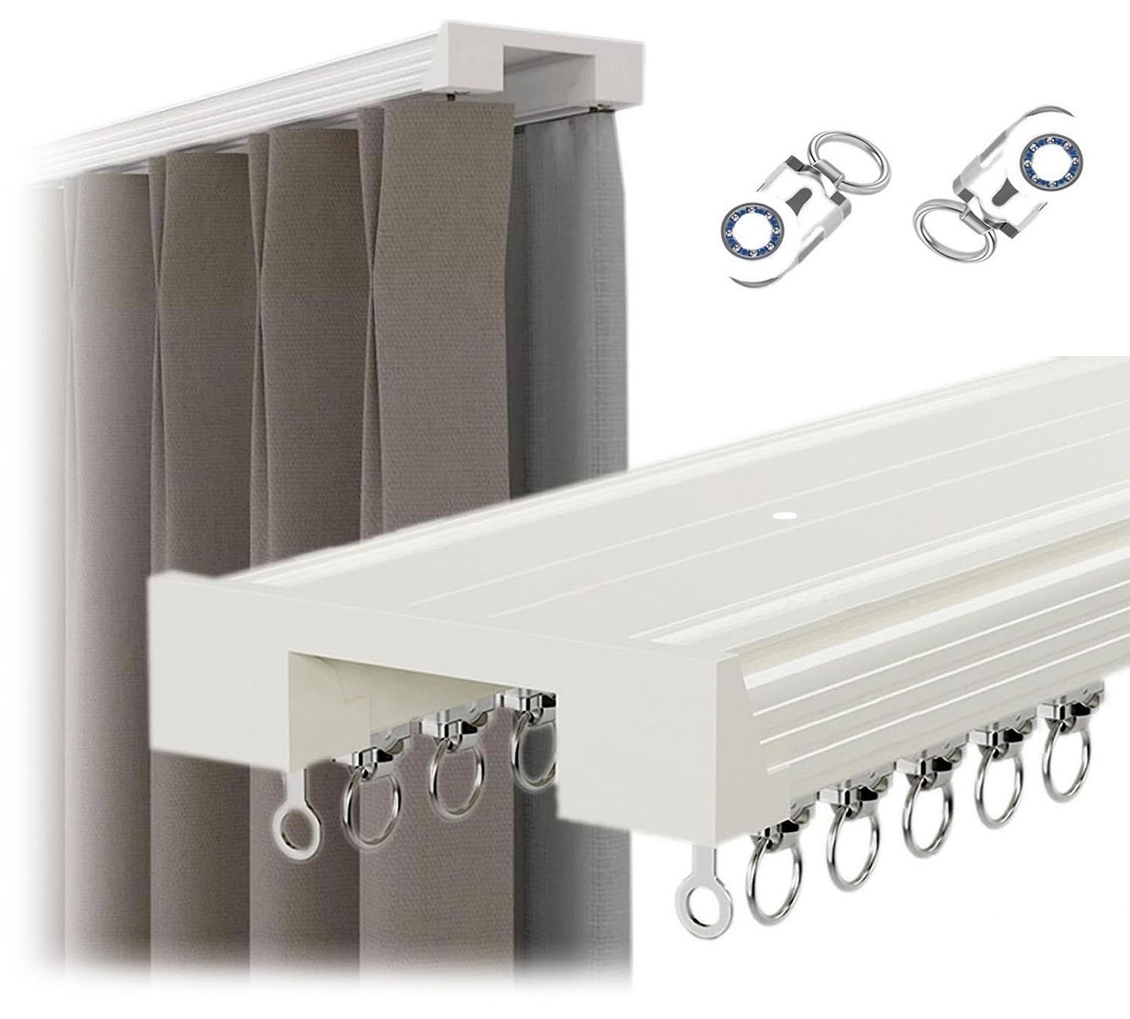 Double Curtain Track Bracket, 1m~5m Ceiling Mounted Curtain Track, Aluminum Alloy Double Curtain Rail, Siamese Double Track for Living Room Bedroom Room Divider, easy to put up ( Color : White , Size