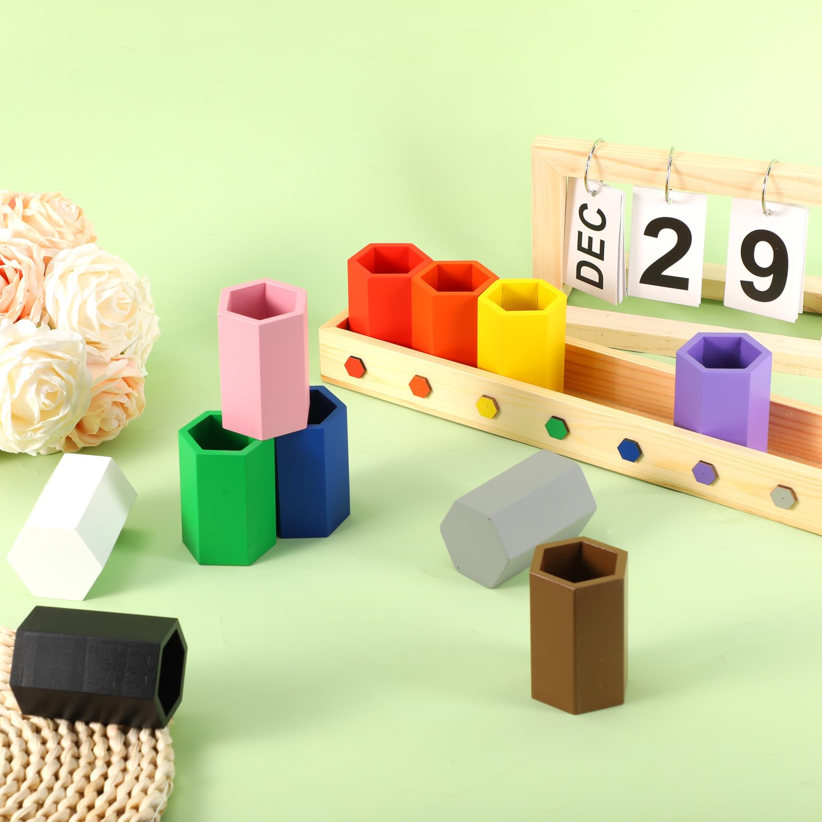 Pot Crayon Couleur Bois, Porte-Crayons avec 11 Compartiments Amovibles Boîte de Rangement pour Marqueurs Créatifs Idéal pour Enfants Bureau Maison et École Fournitures