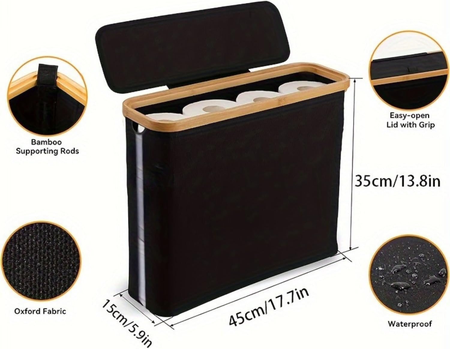 Toilet Paper Storage Basket With Lid, Collapsible Holder, Bin With Side Window, Holds up to 12 Mega Rolls, Organizer for Bathroom (Beige)