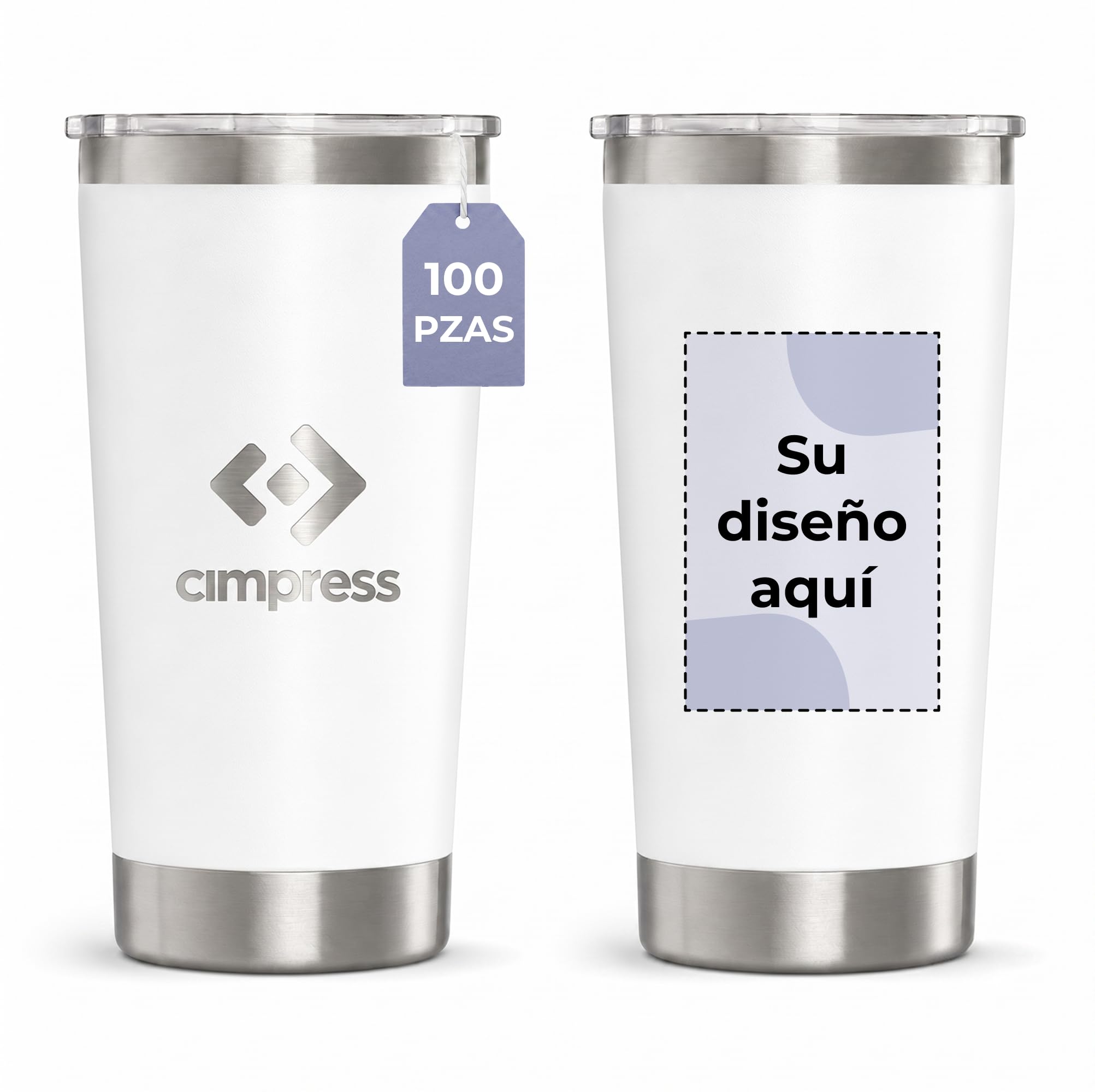Cimpress Vaso térmico personalizado, 562 ml, doble pared, Blanco