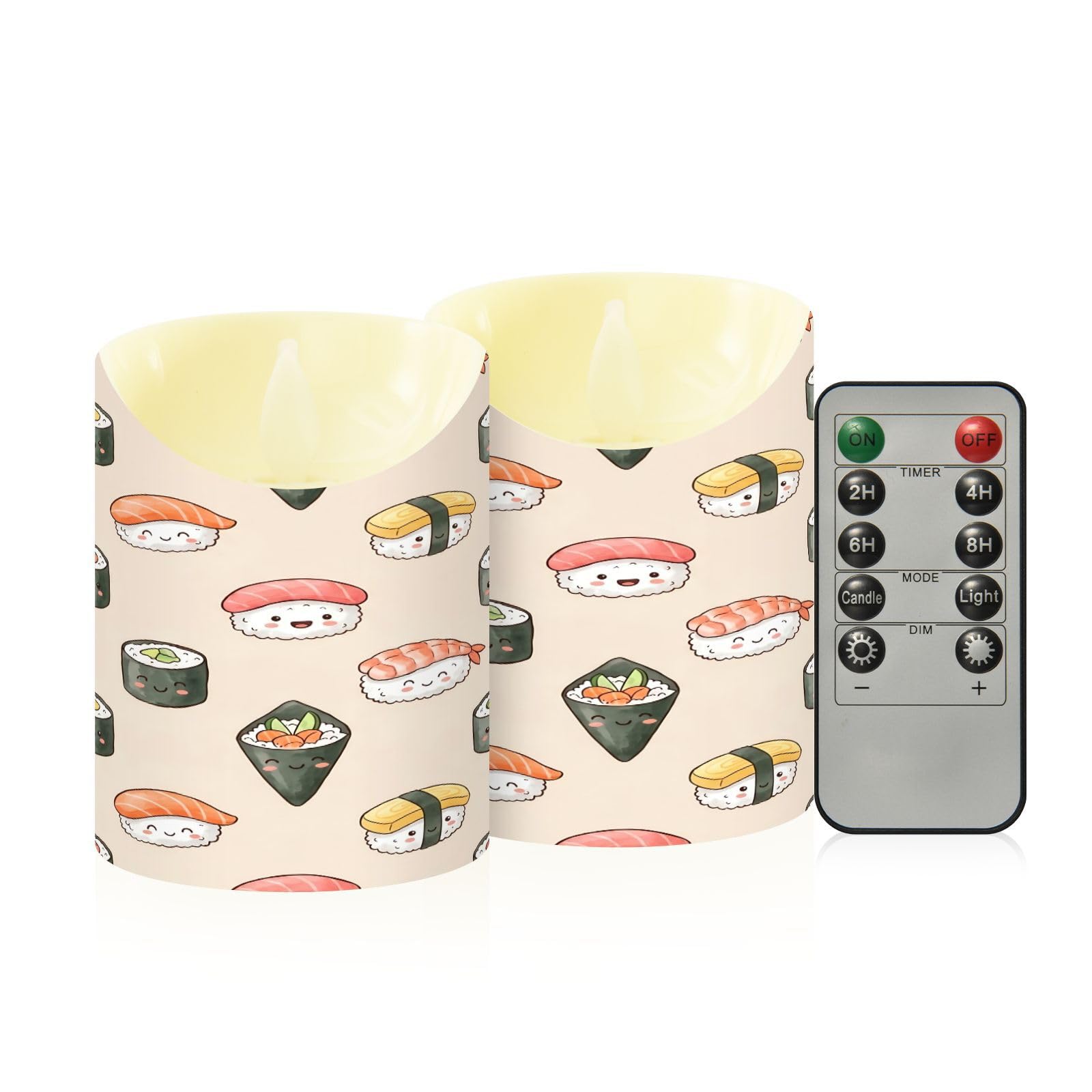 Ewusp Sushi Flameless Candles Battery Operated Flickering LED Pillar Candles Set of 2 with Remote Control & Timer, for Home Decor Wedding Holiday Party Centerpieces
