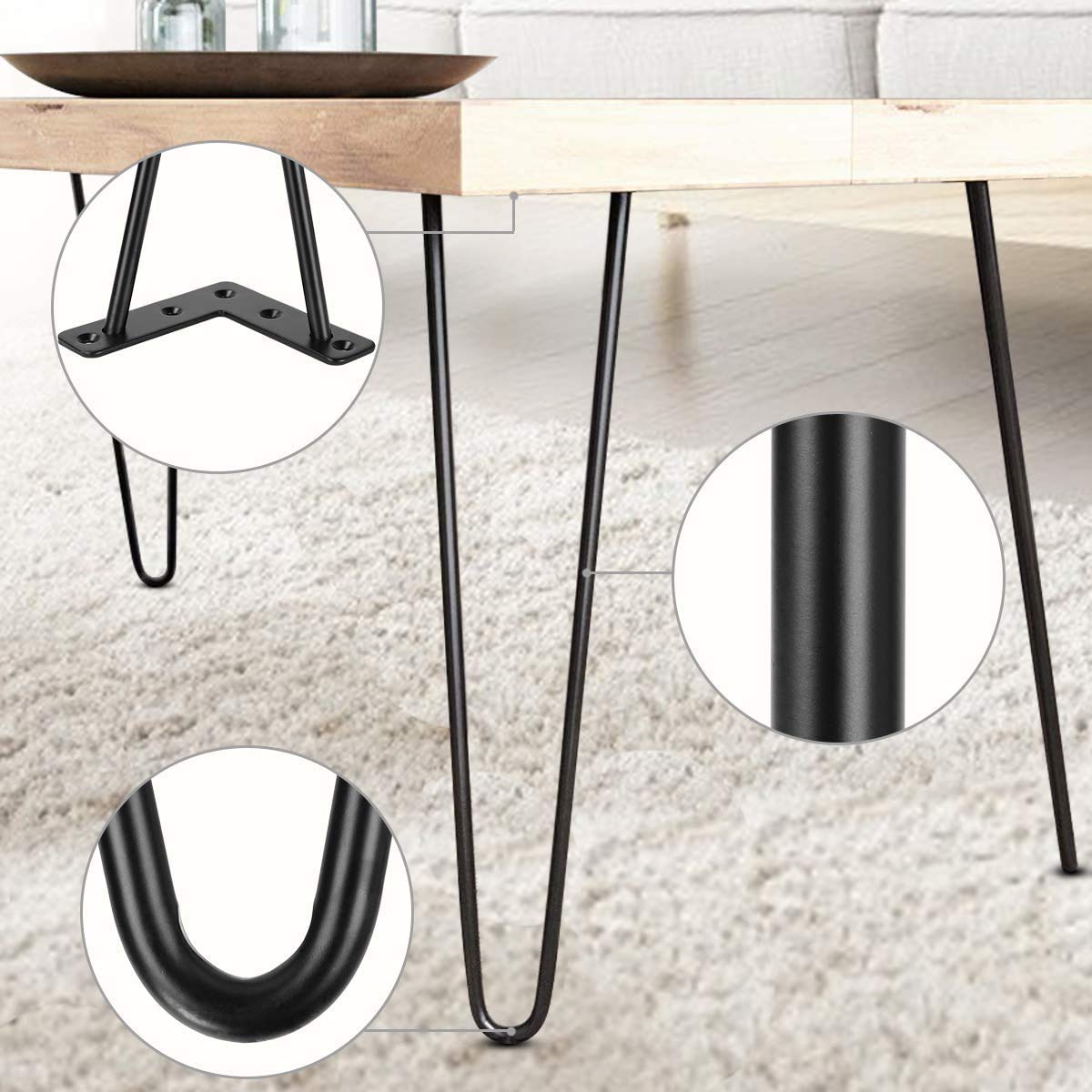 Ejoyous Gambe per Mobili, Accessori per Fai da te 12 Pollici(Nero), per Soggiorno Sala da Pranzo Decorazione Domestica, Set di 4 Gamba per Tavolo, Piedi per Tavolo in Acciaio