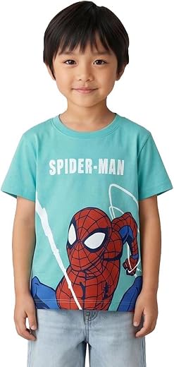 Nautinati Boys' 100% Cotton Crew Neck T-Shirt | Marvel Spiderman Placement Print | Age 2-10 Years