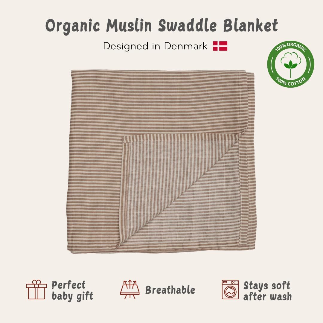 Swaddle - 100% Organic Cotton - Muslin Swaddle Blankets for Newborn, 47" x 47" (Natural Stripe) - Image 3