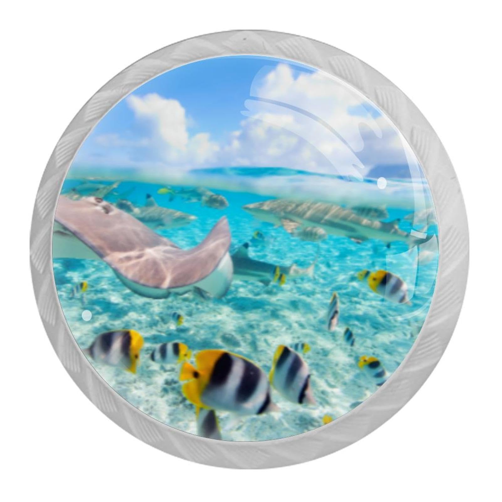 Tqmspg 4 Pieces Drawer Pulls Underwater Fish Door Knobs Dresser Handles for Kitchen Wardrobe Cupboard Hardware Furniture