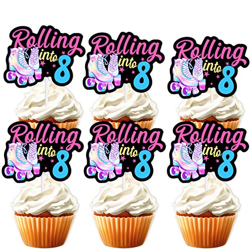 18pcs Black Glitter Pink Roller Skates Dessert Cupcake Topper 80s 90s Retro Hip Hop...