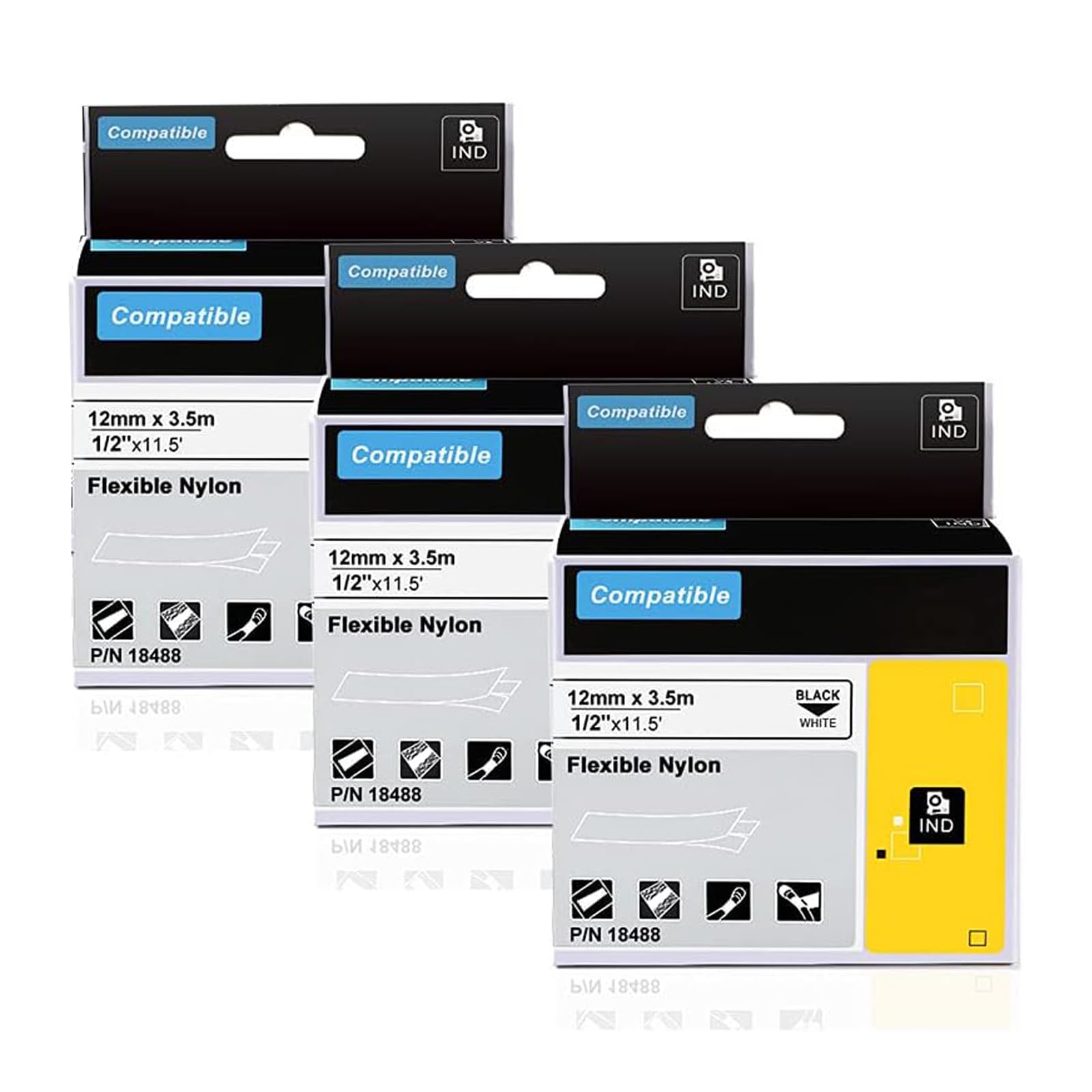 Aonomi 18488 Rhino Flexible Nylon Label Tapes 1/2" Replacement for DYMO Rhino 4200 5000 5200 6000 Label Makers, a18488 Flexible Nylon Cable Industrial