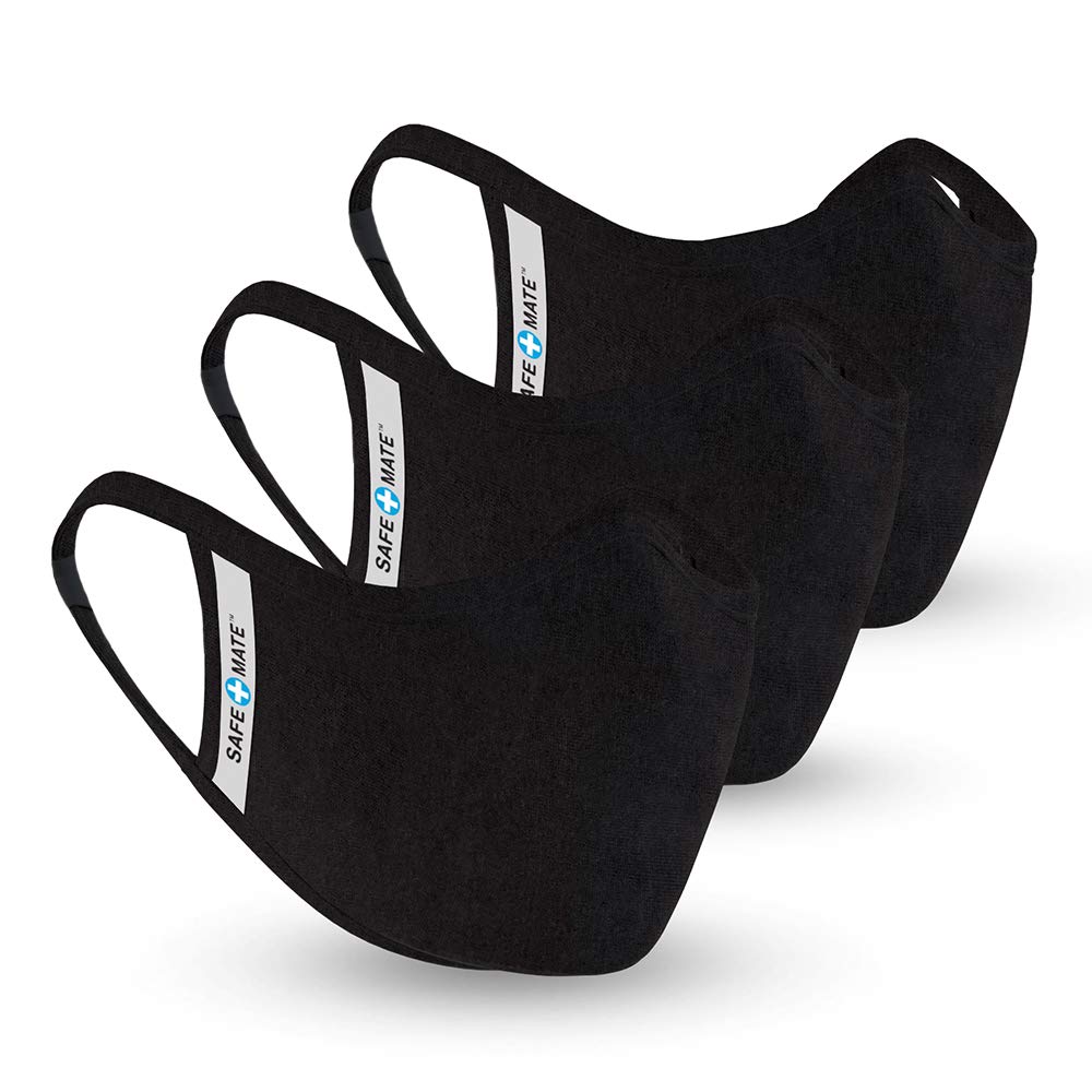 Safe+Mate x Case-Mate - Kids Face Mask (Ages 7-11) - Washable & Reusable - Cloth Face Mask - Cotton - with Filter - 3 Pack - Black