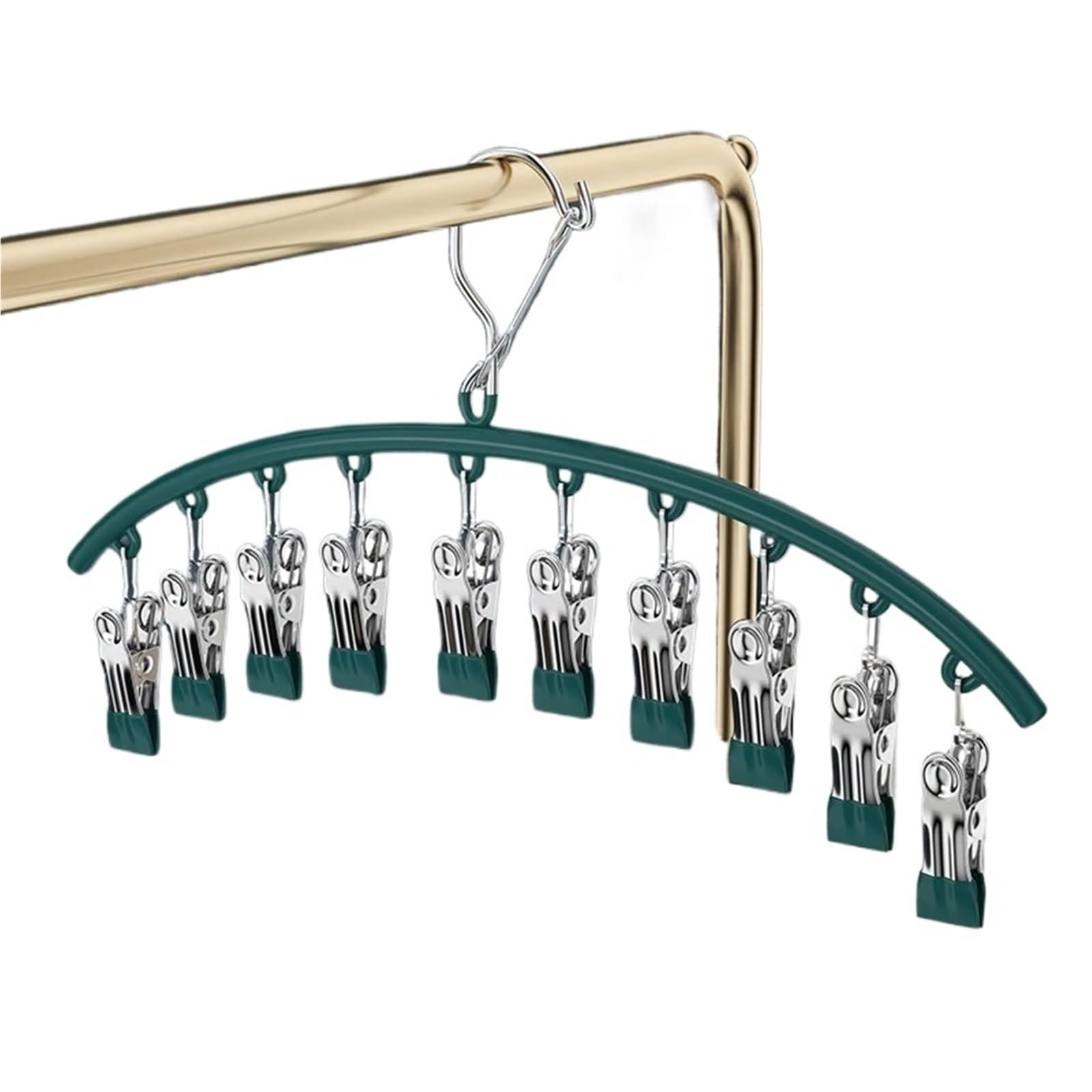 6pcs Stainless Steel Sock Clip Pace-Saving Arc Drying Rack Windproof Non-slip Clothes Underwear Towel Hanger For Home(Green)