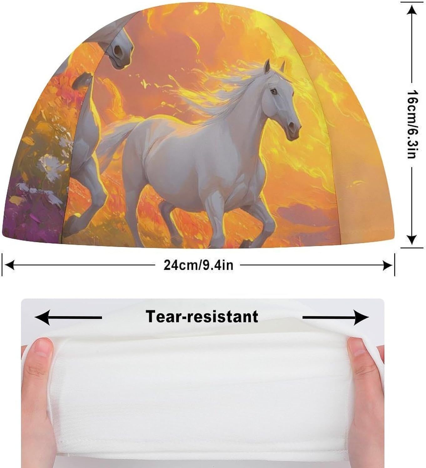 Horses Running Flower Field Sunrise Womens Swim Cap for Men Adult Swimming Hat Curly Short Medium Long Hair