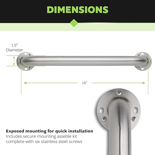 Miniatura 10 de Homewerks 068 HW11416SS - Barra de agarre para baño de 24 pulgadas con diámetro de 1-14 pulgadas y tornillos ocultos, compatible con la ADA, acero