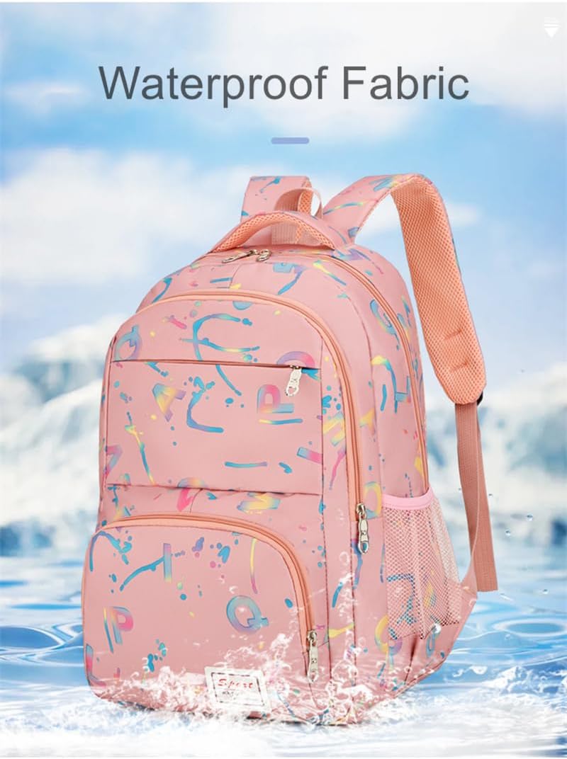 sanjimida 3-Piece 18 Inch School Backpack Set, Letter Print Pattern, Backpack with Lunch Bag and Pencil Case, Black or Pink (Purple) - Image 3