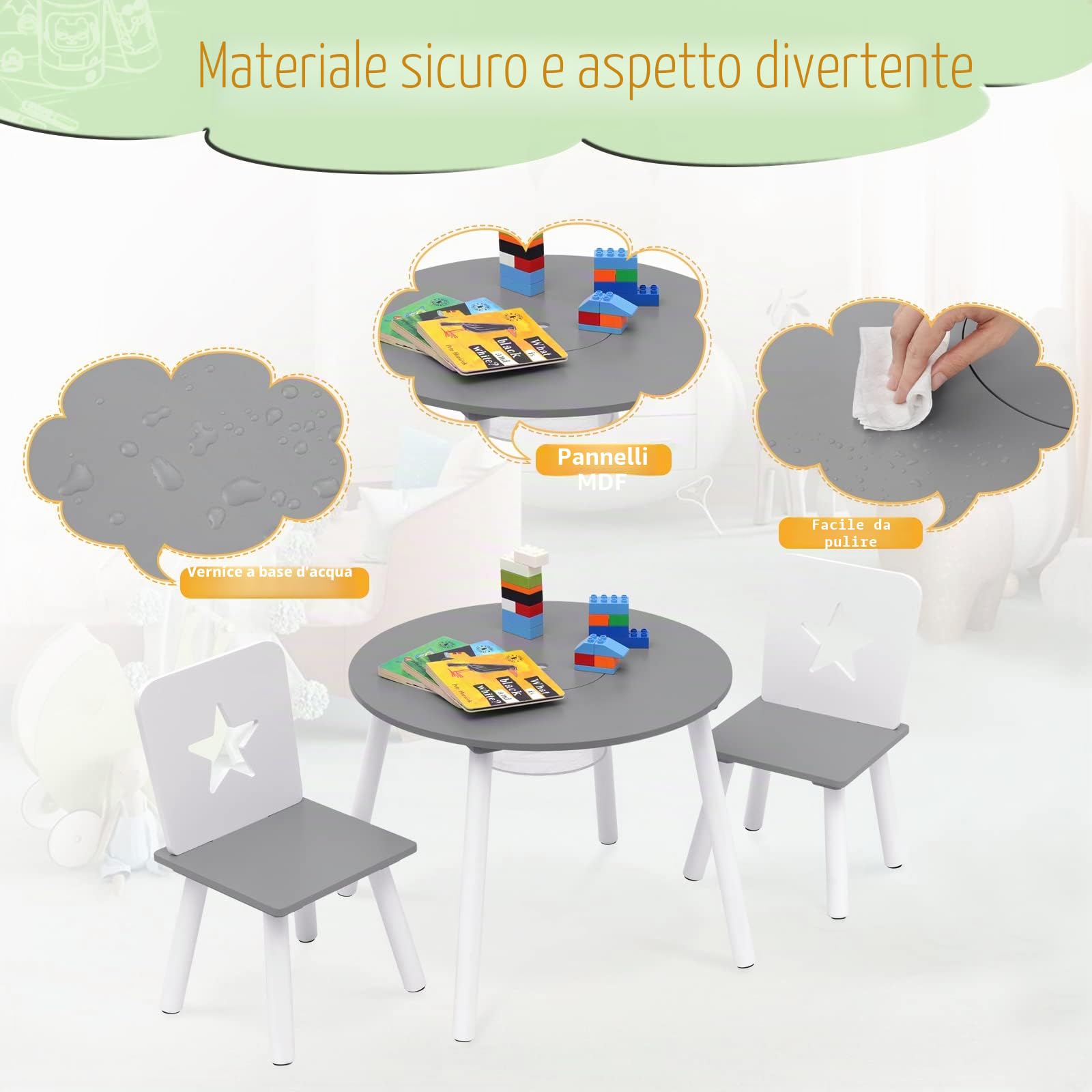 WOLTU Tavolo per Bambini Cameretta Scrivania Bambi Tavolino con 2 Sedie per Soggiorno