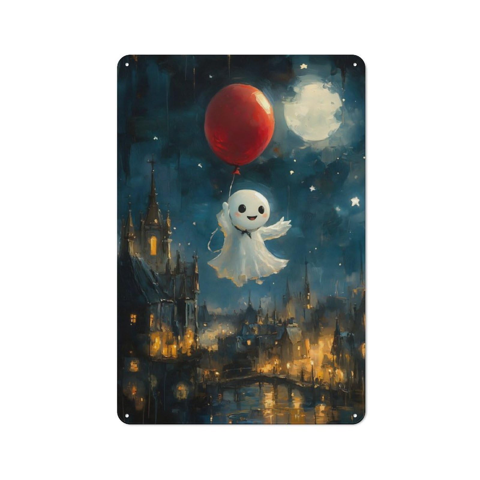 Junmoney Ghostly Balloon Ride Bistro Style Tin Wall Sign 30X20cm, Shop Wall Decor For Takeaway, Bar, Kitchen Or Counter Area