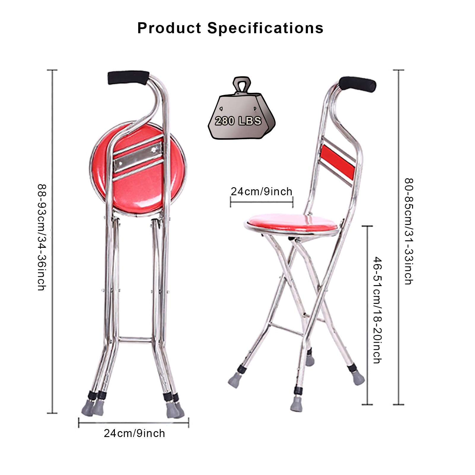 Bastón plegable con asiento, altura ajustable, silla de bastón de 4 patas para ancianos, taburete de senderismo portátil para rehabilitación física y apoyo