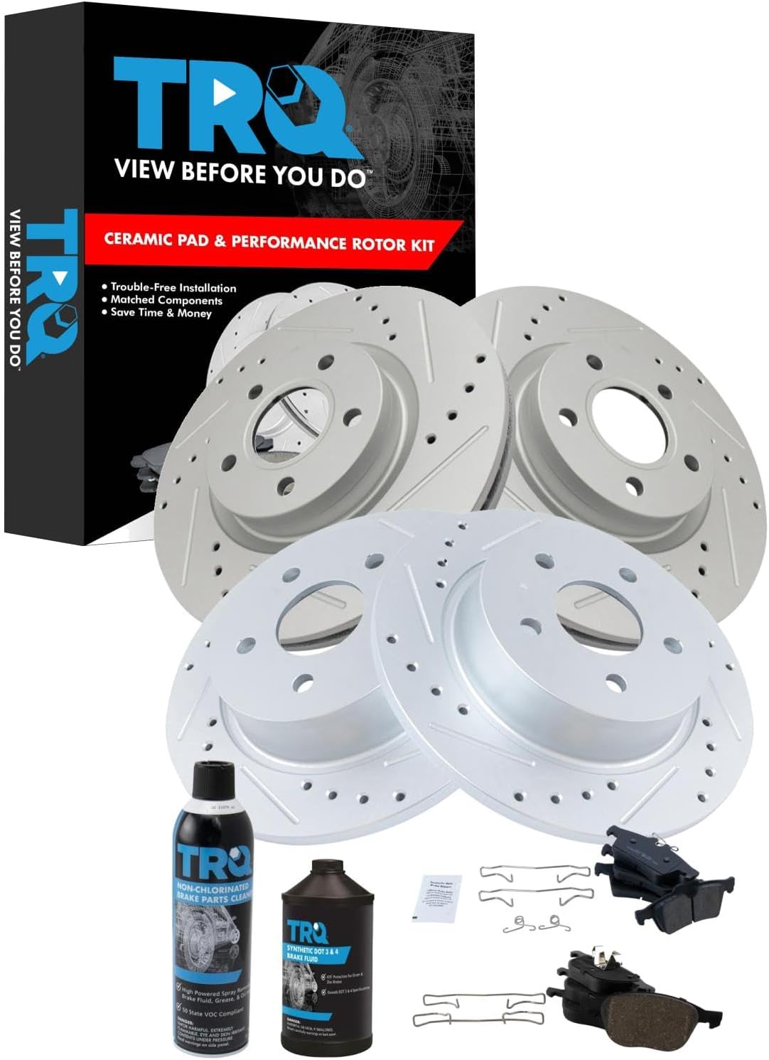 TRQ Front and Rear Brake Pad & Rotor Kit with Ceramic Pads