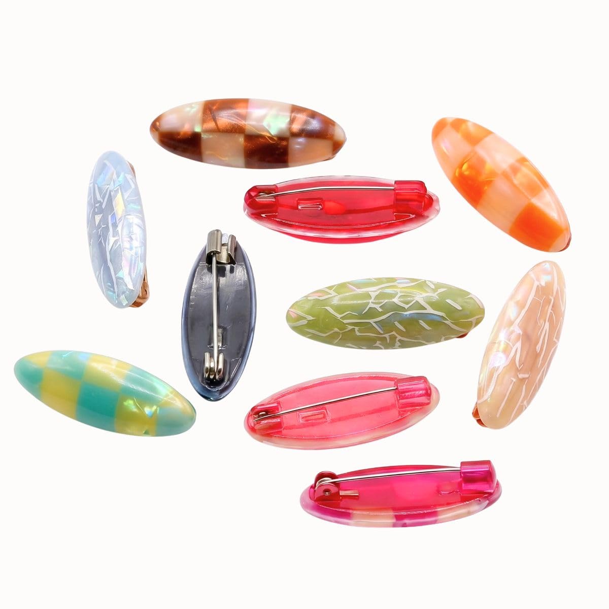 Designer Acrylic Safety Pins | Multicolor Oval Shape Safety Pins for Saree, Dupatta, Hijab, Shawl & Scarf | Decorative Pack of 10 Saree Brooch Pins for Women and Girls-image-18