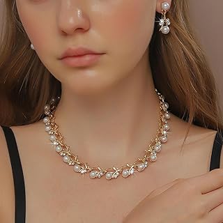 A Set Gold Color Bride Jewelry Sets For Women Luxury Choker Pearl Neckla...