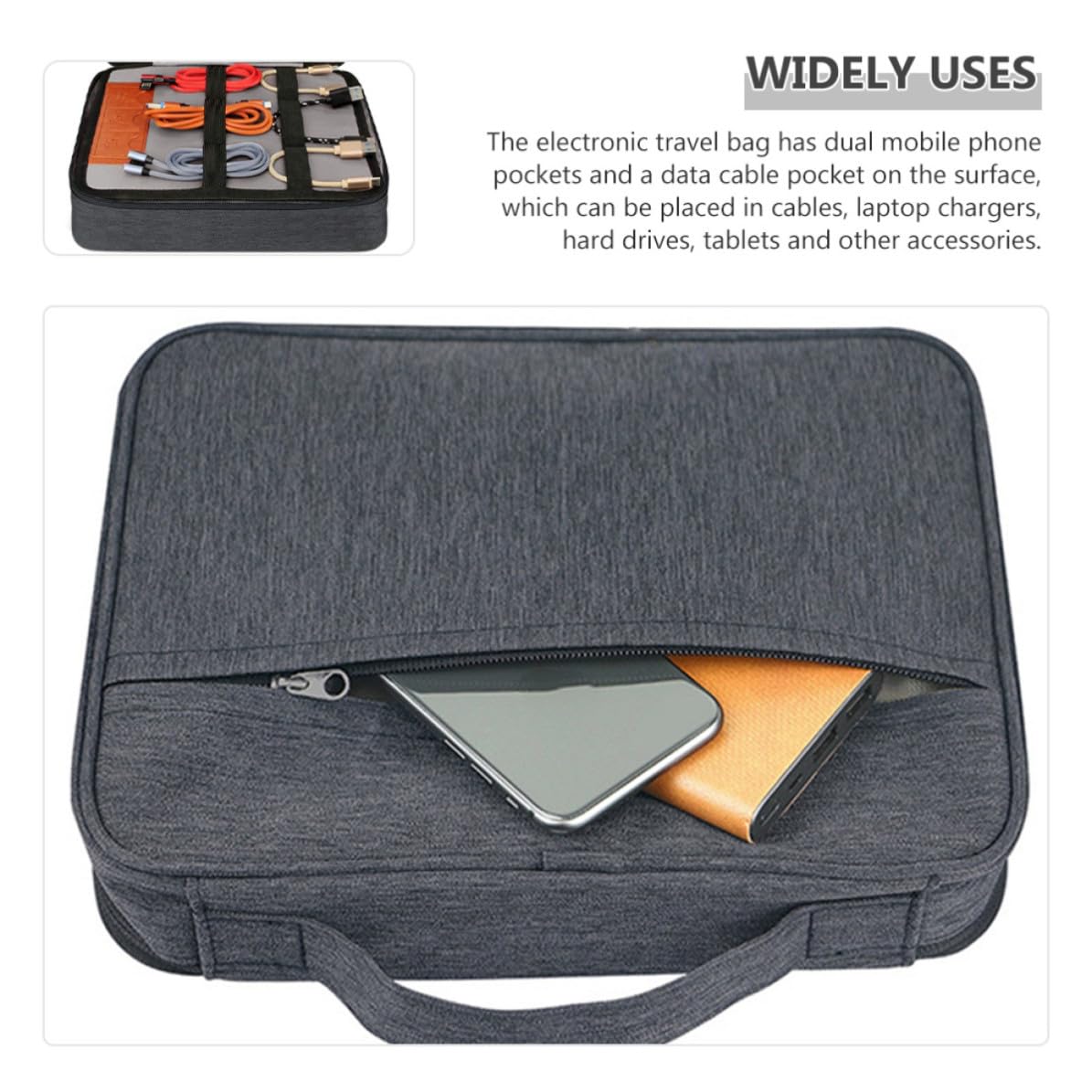 SEWACC Bolsa Organizadora de Cables en Poliéster Resistente al Agua para Exteriores de Gran Capacidad Doble Capa y Bolsillos para Móviles Adecuado para Viajes