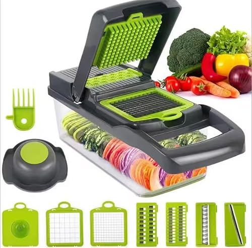 Miniatura 2 de Veggie slicer 16 pieces (Gray, 1) 16 pieces hand operated vegetable slicer, veggie chopper, food chopper, onion cutter.