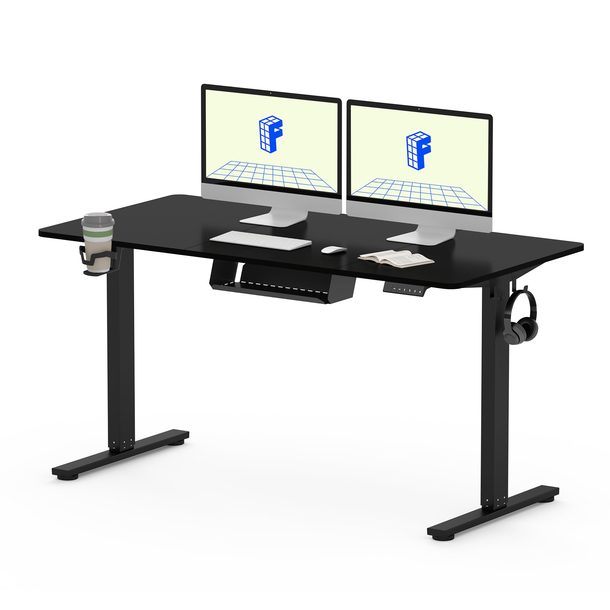 140 * 60cm Lite Electric Standing Desk Height Adjustable Sit Stand Desk Stand Up Desk for Home Office (Black)