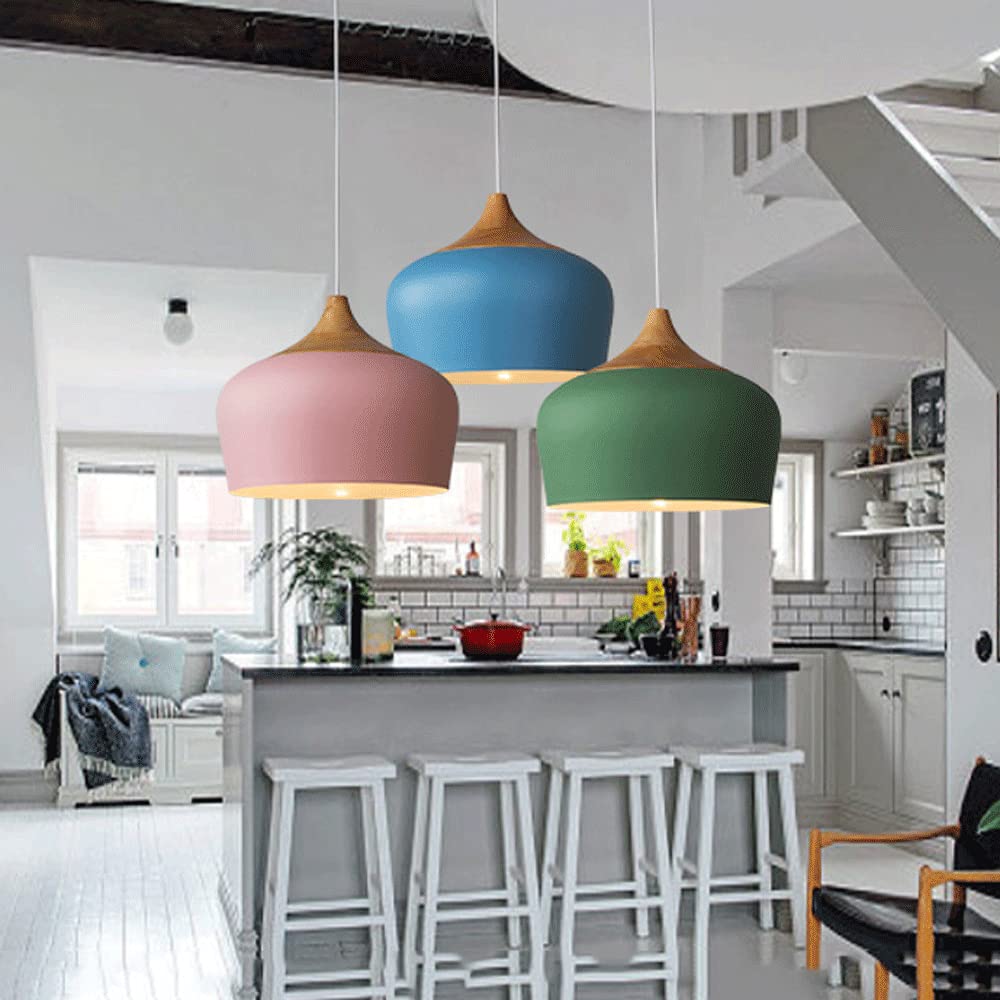 JMEDIC Éclairage Suspendu en Métal Moderne Nordique, Abat-Jour De Lustre en Métal De Couleur De Base E26, Luminaires Quotidiens Simples d'art en Bois, pour Îlot De Cuisine, Bar, Restaurant, Lanterne