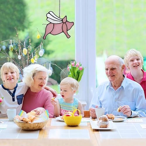 Miniatura 4 de BOXCASA Decoración de cerdo volador, atrapasoles de vitral, lindo cerdo de vitral, divertido regalo de cerdo para niñas, mujeres, amantes de los