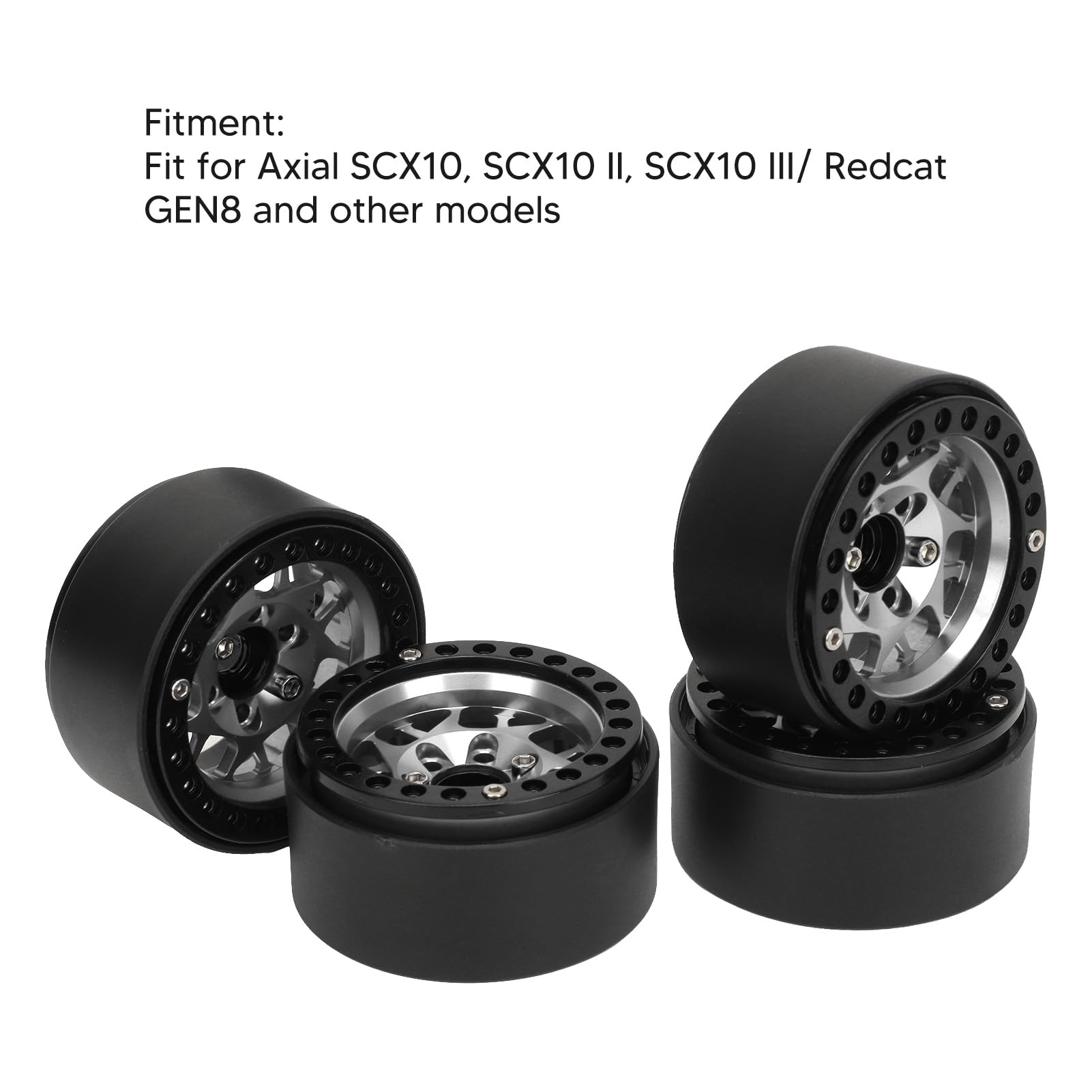 4 cerchi beadlock da 1,9 pollici per crawler RC, cerchi in lega di alluminio universali per Axial SCX10, SCX10 II, SCX10 III e GEN8, upgrade durevole e leggero per (Argento)