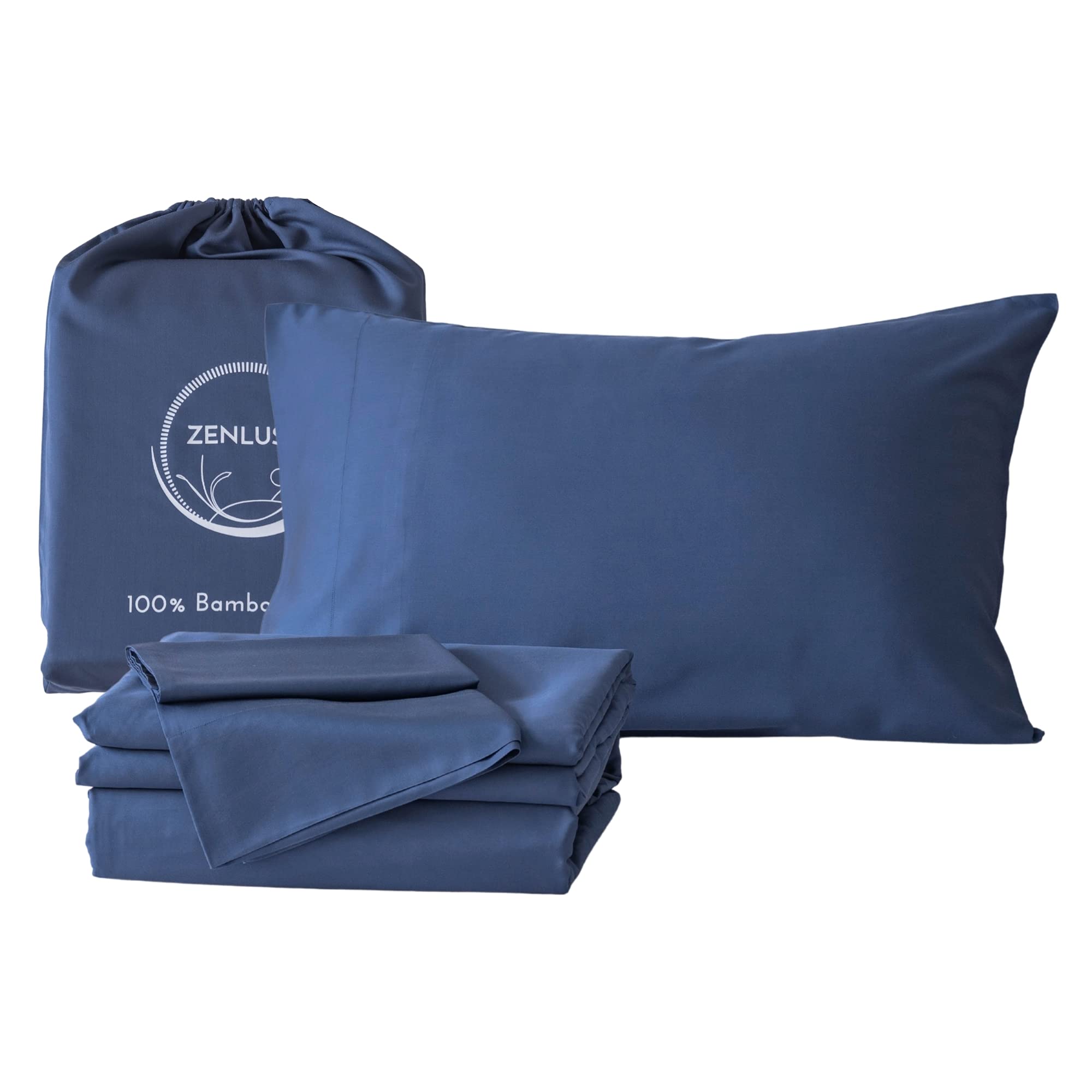 Queen Sheets, 100% Viscose Made from Bamboo Sheet Set, Cooling, Head Foot Tags with 16” Deep Pocket, Luxuriously Soft 4 Piece Bed Sheet Set (Navy Blue, Queen)