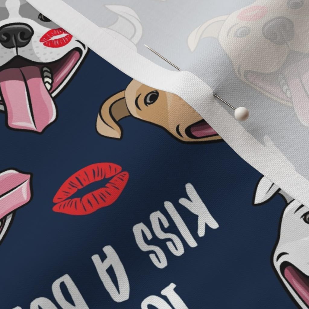 Spoonflower Fabric - Kiss Bull Dog Lips Love Red Blue Breed Dogs Pitbulls Printed on Petal Signature Cotton Fabric by The Yard - Sewing Quilting Apparel Crafts Decor
