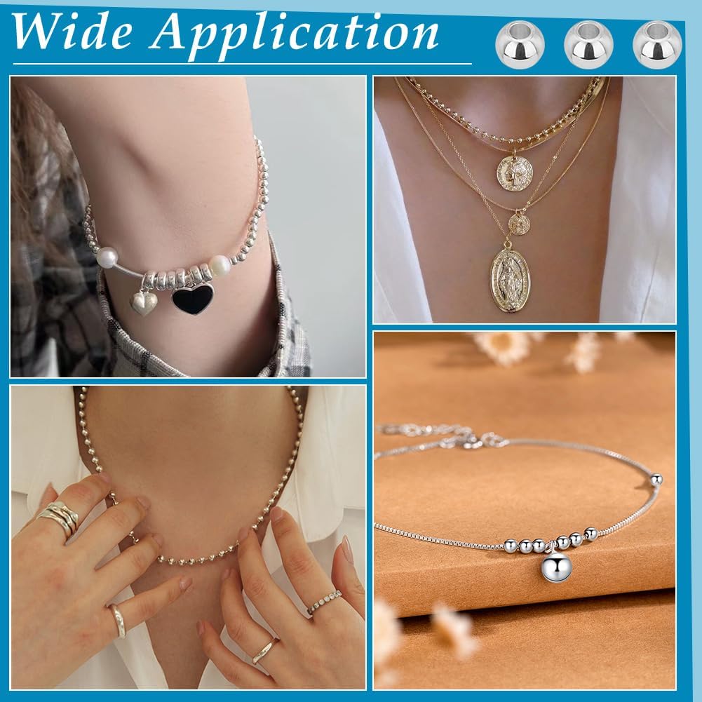 PH PandaHall 300pcs 4mm Smooth Round Beads Silver Spacer Beads Brass Bead Long-Lasting Plated Loose Spacer Seamless Ball Bead for Summer Hawaii Stackable Bracelet Necklace Earring Jewelry Making - Image 5