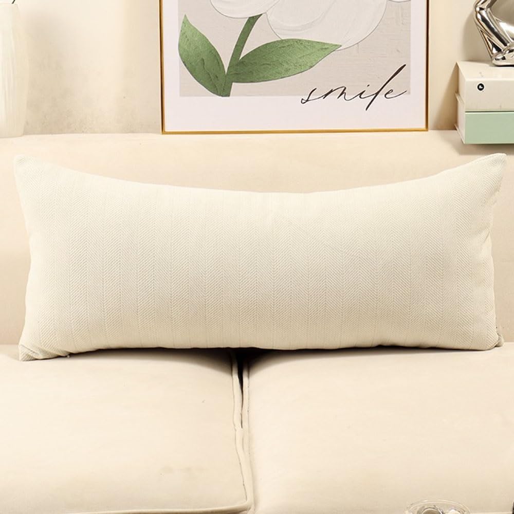 Swj-Swjssb Cream White Long Throw Pillow Cover Chenille Pillow Covers Rectangle 50X70 30X70 Cm Decorative Couch Cushion Covers With Zipper Square Pillowcase Sofa Pillow Protector Cases(,30X70 Cm)