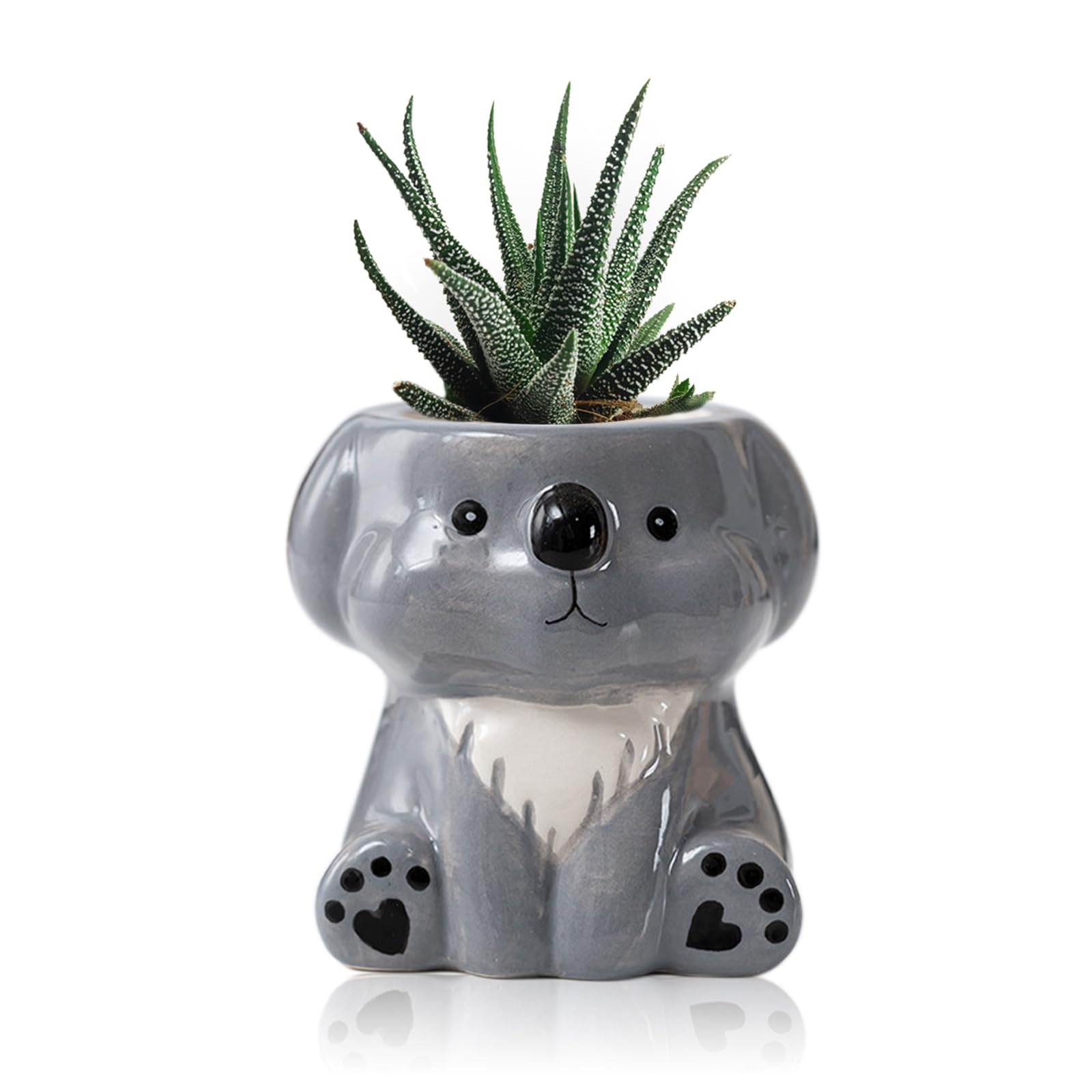 DIYOMR Cute Animals Planter, Mini Ceramic Cartoon Animal Shaped Succulent Flower Pot Indoor Air Plants Holder, Smooth Shiny Decorative Flower Cactus