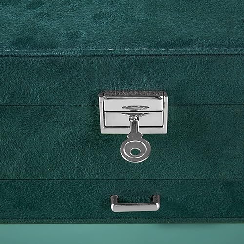 Miniatura 8 de Caja organizadora de joyas para mujer, 3 capas de gran capacidad, cajas de joyería de terciopelo verde con cerradura para anillos, collares, aretes,