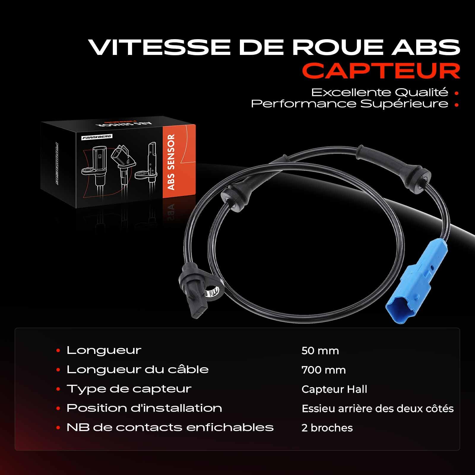 Frankberg Capteur de vitesse de roue ABS arrière gauche droite 106324 | Compatible avec: C3 Box/Hatchback SC, C3 II SC, C3 I FC FN, DS3 Cabriolet, DS3 SA